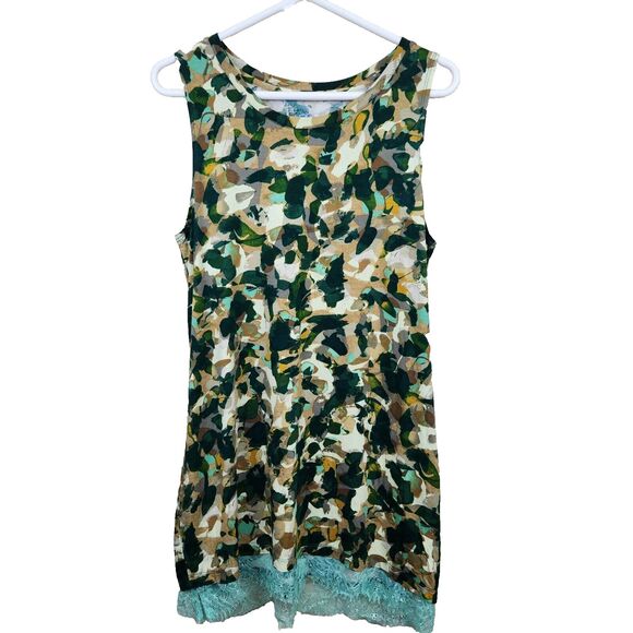 LOGO LORI GOLDSTEIN Layers Jade Green Layering Tank Top SZ L Large Lace Edge‎ - Picture 1 of 10